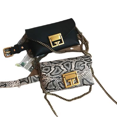 China 2020 Korean Retro Style Snakeskin Pattern Small Waist Bag Chain Waist Bag Mobile Phone Bag Trend Small New for sale