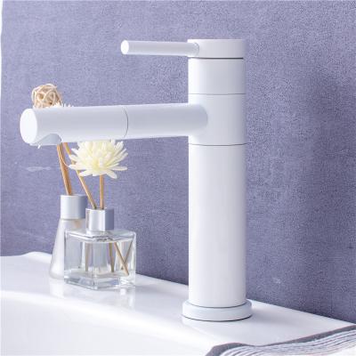 China Metered Faucets 360 Tower Stainless Steel 304 Hot Water Single Lever Face Basin Faucet Sink Mixer Hand Taps and Cold Through Tap White and Black for sale