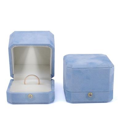 China Vintage Classic Elegant High Grade Luxury LED Velvet Jewelry Box Diamond Ring Packaging Box Blue Velvet Octagonal Jewelry Packaging for sale