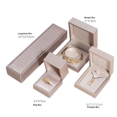 China Classic Elegant Vintage PU Rings Necklace Packing Case Luxury High End Brushed Leather Jewelry Packaging Box With Gold Insert for sale