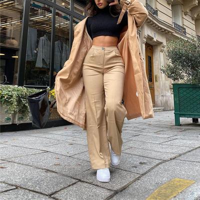 China Breathable High Waist Solid Color Button Wild Flare Pants Women Khaki Women Casual Pants for sale