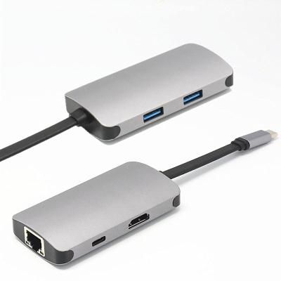 중국 알루미늄 5 In 1 RJ45 기가비트 이더넷 전원 USB C 허브 판매용