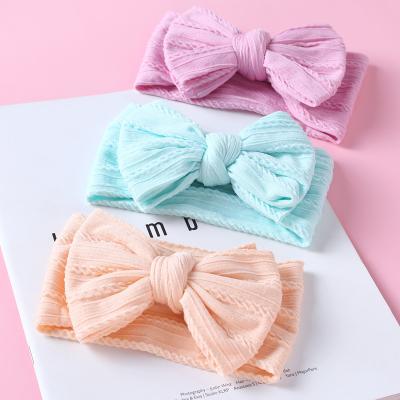 China Baby Hair Accessories 27 Colors Solid Color Hair Bows Hair Accessories For Babies Infants Newborn Nylon Headband With Soft Wide Bows Turban for sale