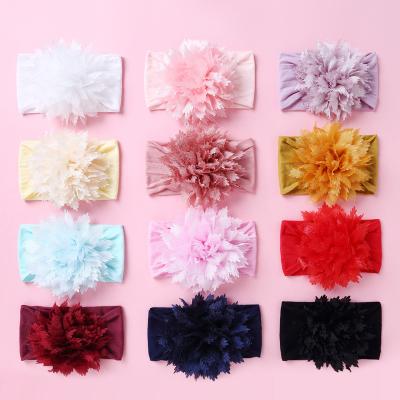 China New Fashion 2023 Fashion Baby Hair Accessories Baby Hair Accessories Soft Children's Elastic Nylon Chiffon Flower Headband Hair Band for sale