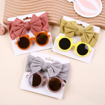 China New Girls Summer Decorided Sun Glass Sets Factory Direct Baby Turban Headbands 2PCS/Sets Children Hair Accessories for sale