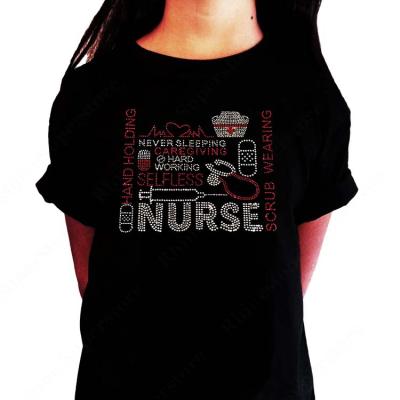 China Popular Flatback Design Nurse Rhinestone Transfer Iron On For T Shirt Heat Transfer Pattern for sale