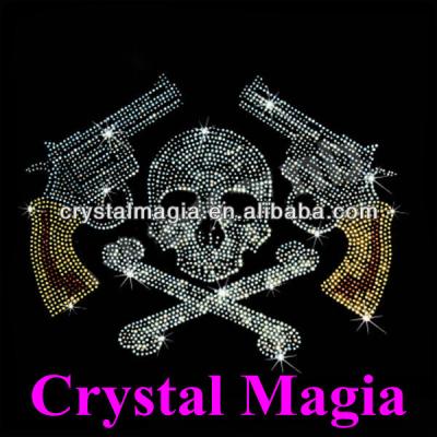 China Flatback Fashion Hot Fix Pattern Guns With Skull Iron On Transfer Design for sale