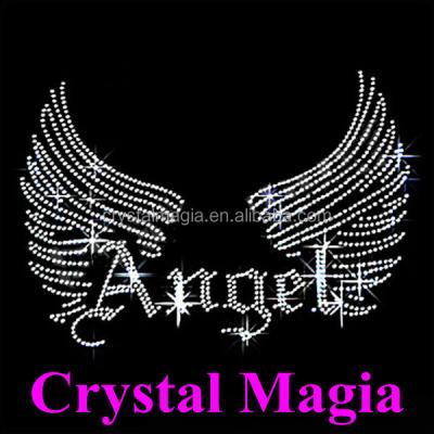 China Flatback Rhinestone Transfer Iron On Angel Wings Pattern For Apparel for sale