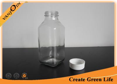 China 12oz Customized Airtight  French Square Glass Bottles With Sealed Plastic Cap for sale