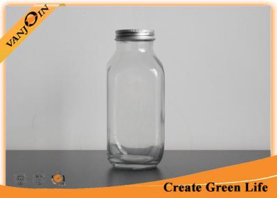 China Food Grade 500ml Clear French Square Glass Milk Bottles With Aluminum Cap for sale