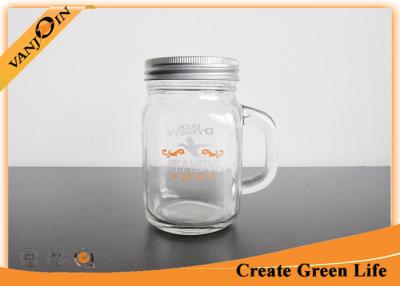 China 12oz Clear Empty Glass Jars For Drinking , Custom Unique Glass Mason Jar with Handle for sale