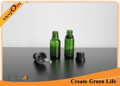 China Recycled 15ml Green Colored Essential Oil Glass Bottles With Dropper , Small Empty Glass Bottles for sale