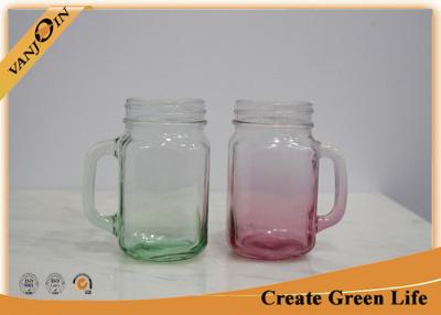 China 480ml Red Beverage Glass Canning Jars With Handle  78*108mm Diameter for sale