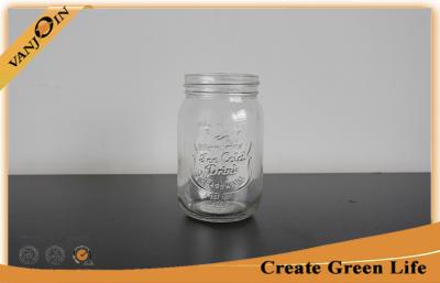 China 16oz Ice Cold Drink Clear Glass Eco Mason Glass Jars With Embossed Logo for sale