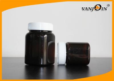 China 350g Amber Square Plastic Jar With Screw Cap , Medicine Package Bottle for sale