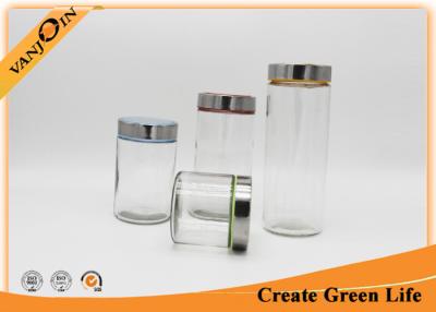 China 1.5L Straight Side Food Glass Storage Jars with Lids , Stainless and Plastic Lid for sale