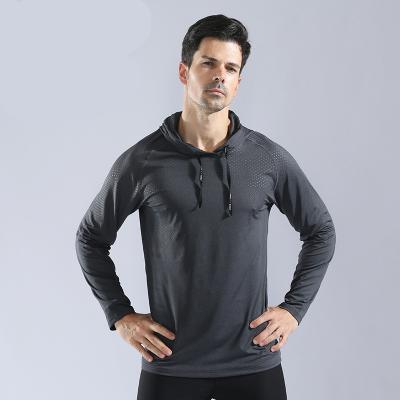 China Quick-Dry Hooded Elastic Fitness Clothing Men's Pullover Anti-Wrinkle Sweater Sportswear Running Long Sleeve T-Shirt for sale