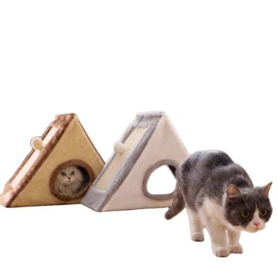 China Sustainable high quality triangle cat nest with sisal lining board for cat climbing and a play ball for sale