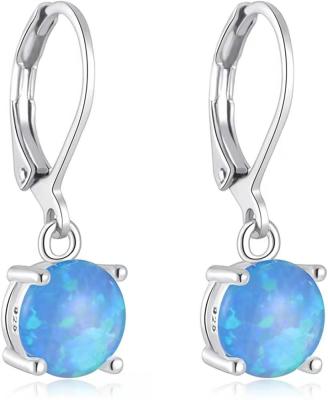 China CLASSIC Popular Romantic Soft Exquisite Female Amazon Blue and White Opal Round Opal Drop Earrings for sale