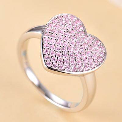 China New CLASSIC Pink Zircon S925 Fashion Heart Shaped Ring Silver Women's Jewelry for sale