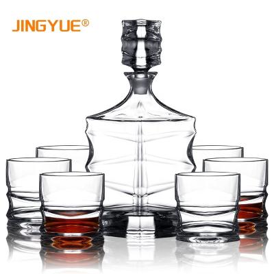 China New Unique Classic/Postmodern 7-Piece Crystal Whiskey Glass Set Premium Shape Liquor Whiskey Decanter with 6 Cocktail Glasses for Rum Wine for sale