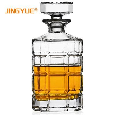 China New Classic/Postmodern Stylish 29oz Diamond Cut Glass Square Engrave Whiskey Bottle Decanter For Liquor Bourbon Vodka Brandy for sale