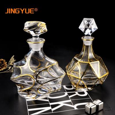 China New JINGYUE Classic/Postmodern Hand House Bar 500ml 17ounce Swollen Lead Free Crystal Classic Whiskey Wine Decanter For Scotch Bourbon for sale