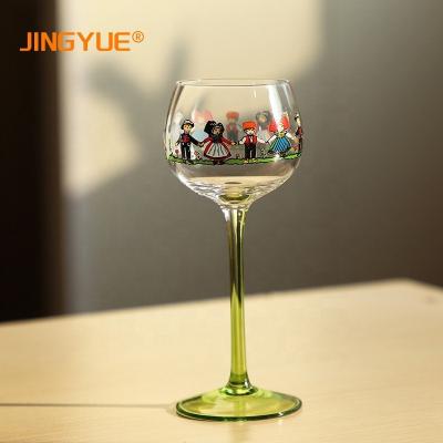 China In Stock Nordic Vintage Customized Printed Colored Thin Stem Wine Glass For Festival Event Party for sale