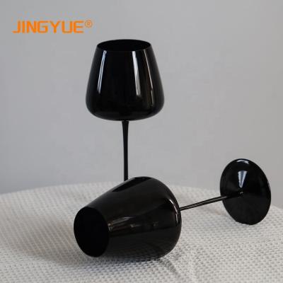 China In stock custom elegant decorative goblets printed stemmed giant black wine glass for wine tasting for sale