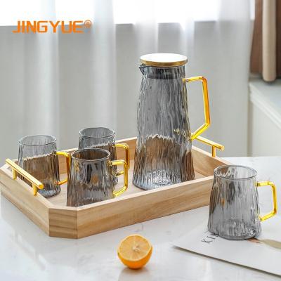 China Sustainable Jingyue Customized Printed 61oz Stylish Gray Heat Resistant Coffee Tea Water Glass Set With Jug For Home Hotel for sale