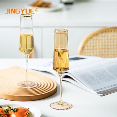 China Crystal Clear Gold Rimmed Champagne Round Design Decorative Classic Long Stem Sparkle Seamless Stem For Home Bar for sale