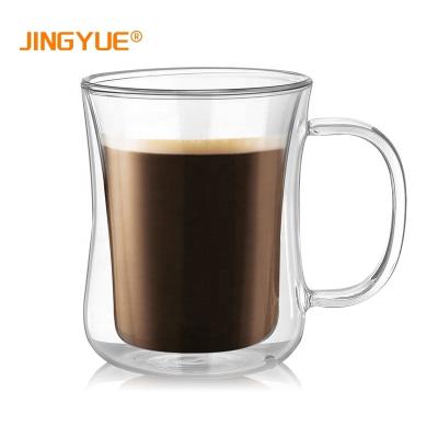 China 220ml 400ml Beer Coffee Tea Water Sustainable Drink Cups Transparent Heat Resistant Double Wall Borosilicate Glass Cup With Handle for sale