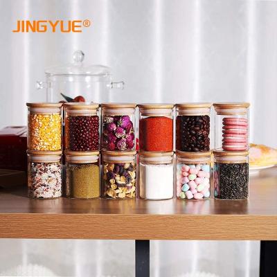 China Steamable 12 Piece Storage Glass Jars Set with Bamboo Lid 8oz Mini Glass Canisters with Airtight Lid for Cooking Rice Flour for sale