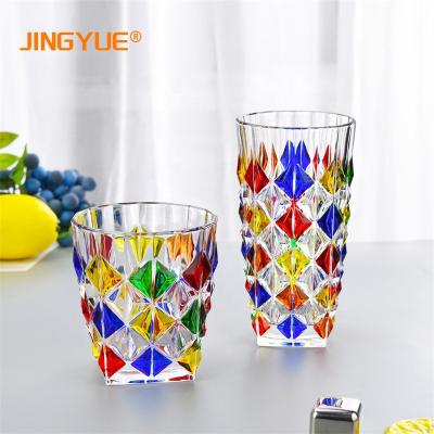 China 11oz Stocked Textured Tall Drinking Glasses Colorful Hand Painted Ball Top Whiskey Glass For Water Juice Cocktail Beer Soda for sale