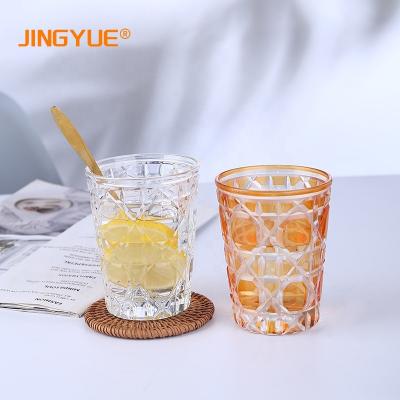 China 10oz Stocked Wholesale Lead Free Drinking Tumbler 300ml Embossed Restaurant Colored Water Glass Mug For Juice Tea Whiskey for sale