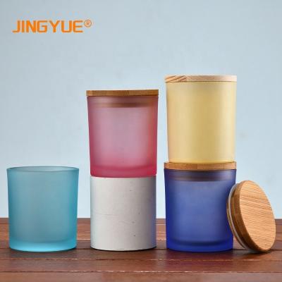 China Home Decoration 11oz 330ml Wide Mouth Custom Printed Empty Candle Container Frosted Glass Jar With Bamboo Lids for sale