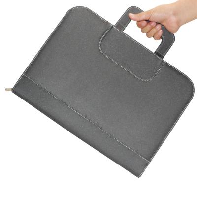 China Padfolio A4/Letter Size Business Conference Document Organizer File Folder Eco-friendly Zippered Leather Briefcase With Handle for sale