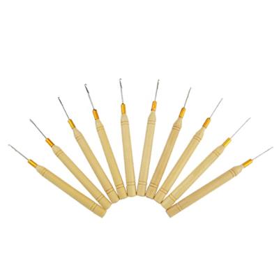 China stainless steel & Wooden Hair Extension Crochet Hook Needles For Rings Hair Weaving Micro Linking Extension Tools for sale