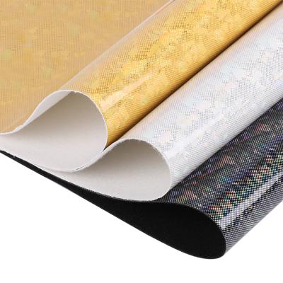 China Fashion Waterproof Durable PVC Film Knitted Fabric Faux Leather Sheets Glitter Synthetic Leather For Bag Luggage Upholstery for sale