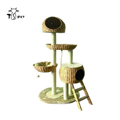 China Custom Viable Banana Leaf Rattan Pet Accessories Cat Tree Climbing Ladders for sale