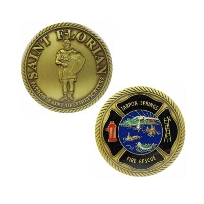 China Custom 2D Brass Metal Enamel Antique Bronze Souvenir Firefighter Challenge Old Coins for sale