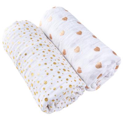 China Anti-Static Cotton Wrapping Blanket For Newborn Baby With Double Gauze Wrap Custom Cotton In Gold Printed for sale