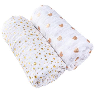 China Gold Printing Heart Design Anti-Static Muslin Wraps 100% Cotton Baby Sleep Wrap Swaddler for sale