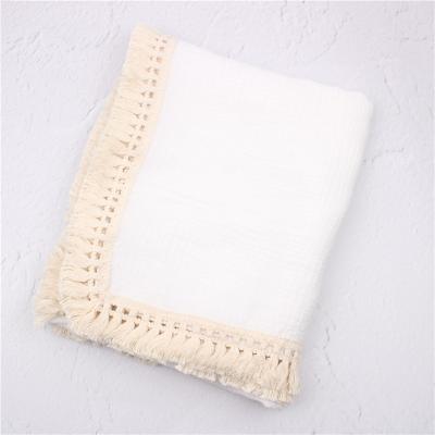 China Cotton Baby Blanket Four Seasons Anti-Static Custom 4/6/8 Layer Gauze Blanket Tassel Lace Baby Nap Blanket for sale