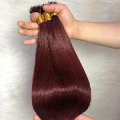 China Yasen Factory 16-26inch #99J Wine Rings 1g/strand Soft Smooth Thick Shedding Straight Red Nano Micro Barely Red Nano Bonds Hair Extensions Micro Bead Pre Bonded for sale