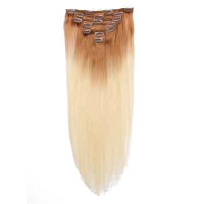 China Hot Selling Silky Straight Wave Clip In Hair Extensions Ombre Color 7Pcs 100% 120g Hair Clip On Remy Real Brazilian Double Weft for sale