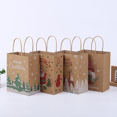 China Recycled Materials Christmas Gift Bags Kraft Paper Bag Christmas Decorations Snowflake Tag Party Bag for sale