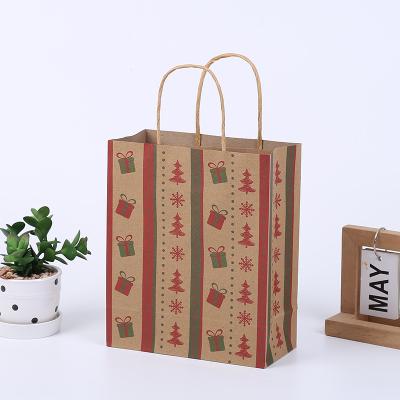 China Recycled Materials Wholesale Christmas Gift Tote Bag Kraft Paper Bag Christmas Packaging Bag for sale