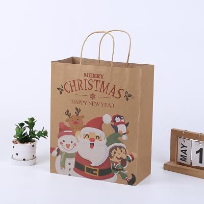 China Recycled Materials Santa Sacks Kraft Paper Bag With Handle Christmas Snowflake Tote Bag for sale