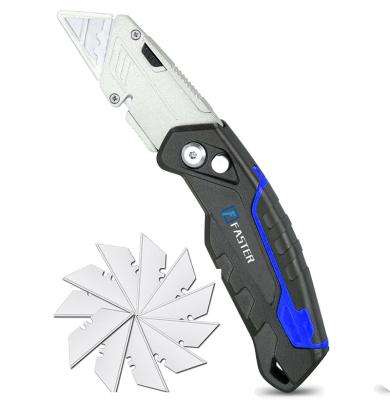 China Cutting Knife Box Cutter Folding Utility Aluminum with Extra SK5 5 Blade Quick Change Clip and Blade Knife for sale